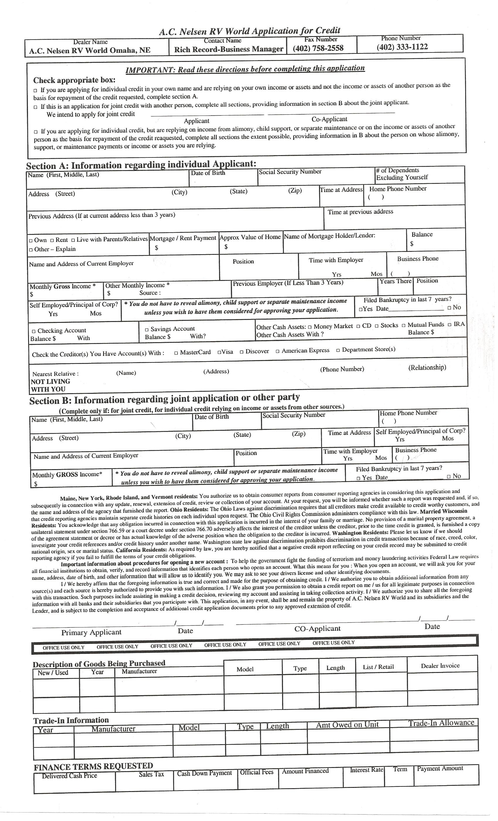 Credit Application Auto Davis Auto World